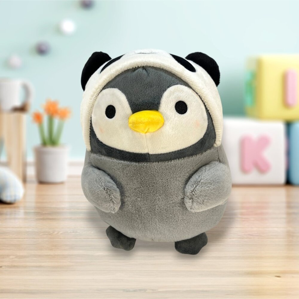 Takashoji Penguin Plush Dressed In Panda Costume 12" Toy Animal Gray White